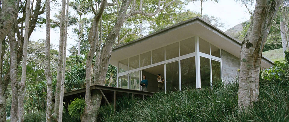 Casa moderna en el bosque. Películas con paisajes arquitectónicos. 