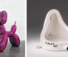Escultura de perro de globo y urinal. Exposiciones más esperadas del 2019.