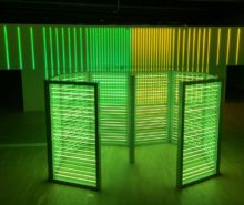 Paneles de luces de neón verde. Obras de Carsten Höller.
