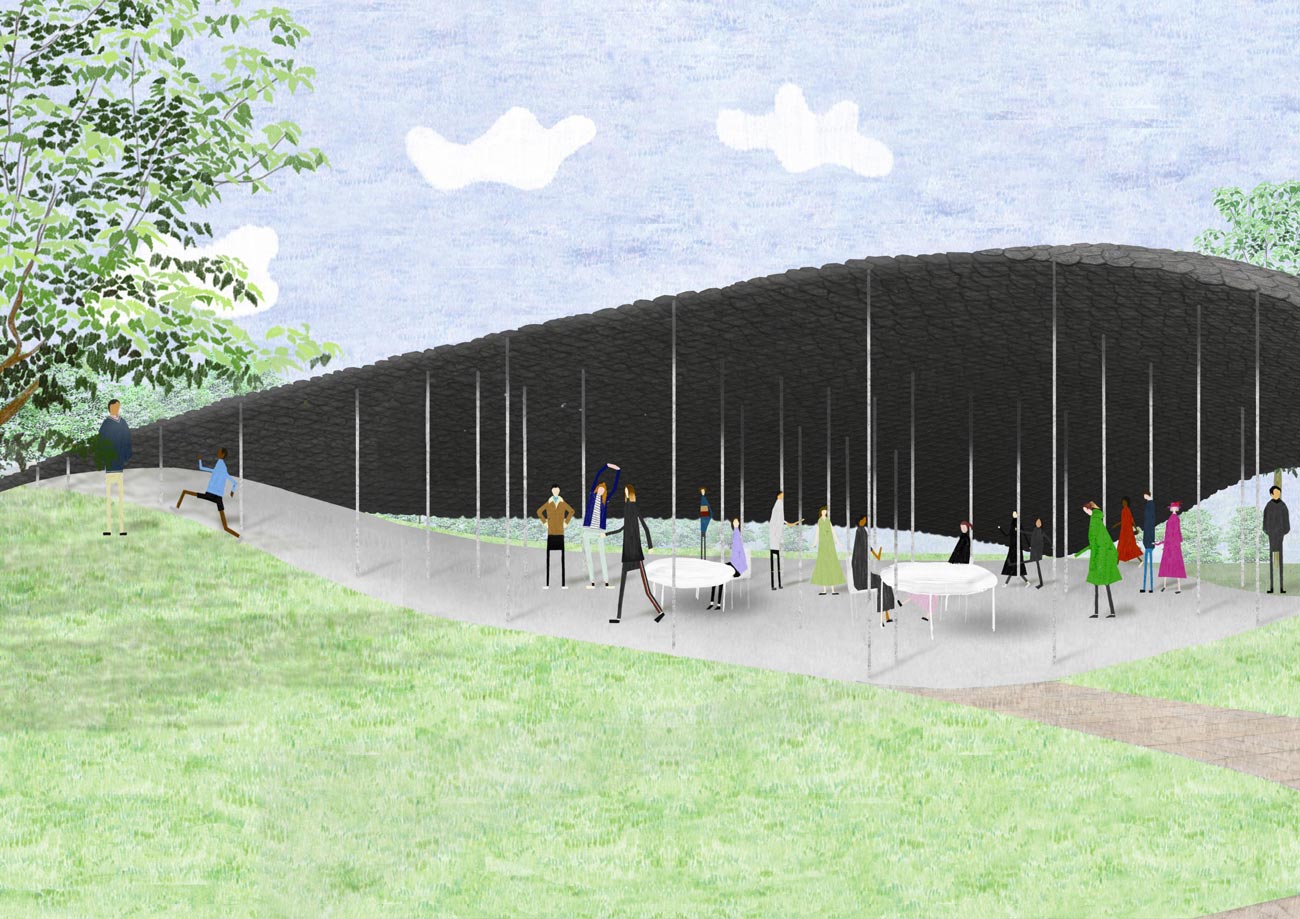 Pabellón en un área verde. Serpentine Pavilion 2019.