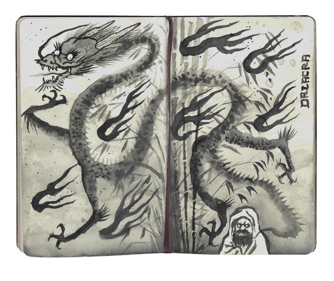 Dibujo de dragón asiático. Morton Subastas.
