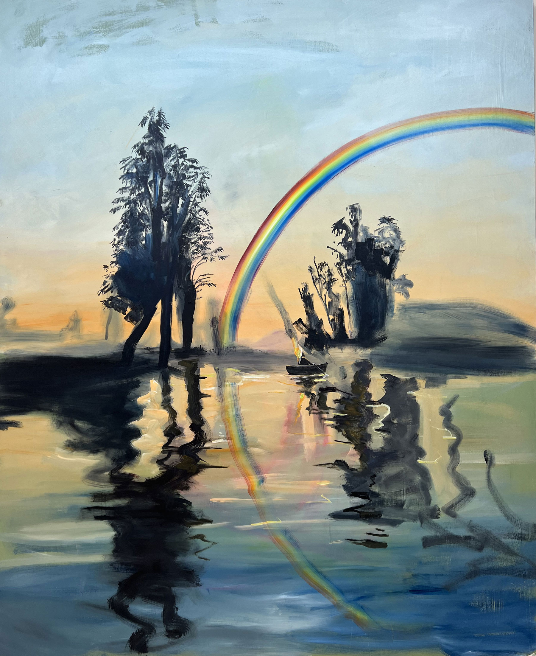 Pinturas con arcoiris y mar